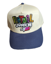 Load image into Gallery viewer, Navy and cream snap back hat
